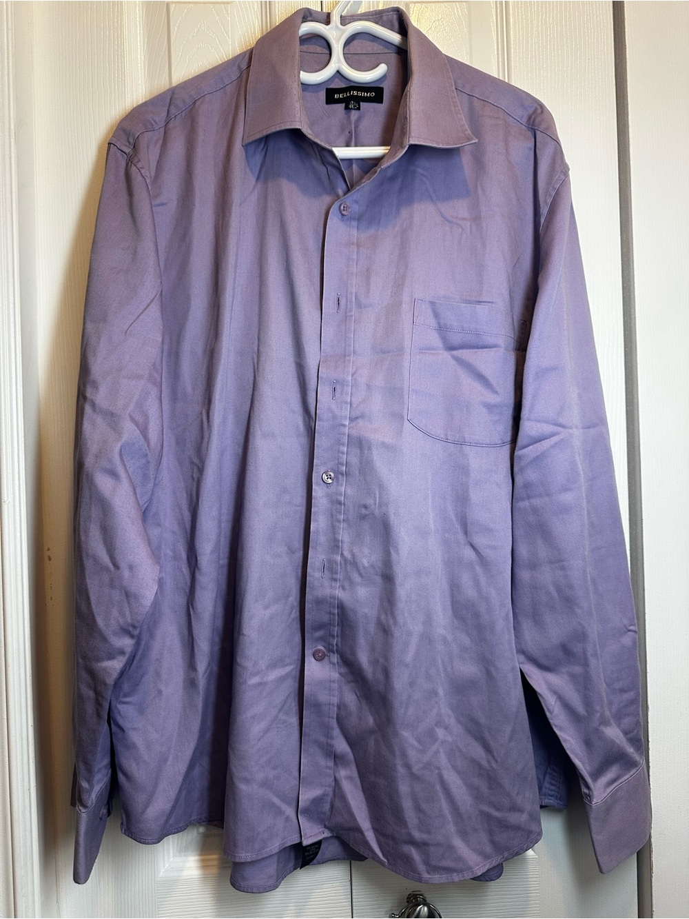 Men's Long-Sleeve Purple Dress Shirt with Chest Pocket